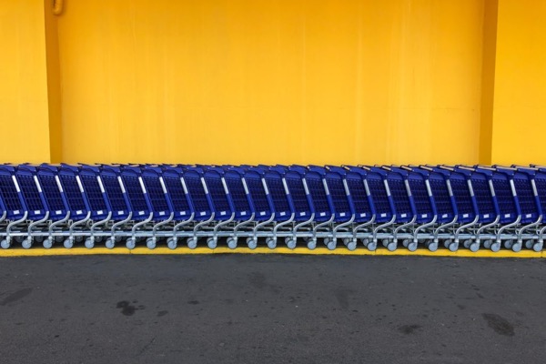 arranged blue grocery carts