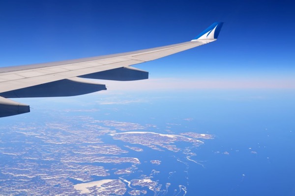 View of aeroplane wing from cabin